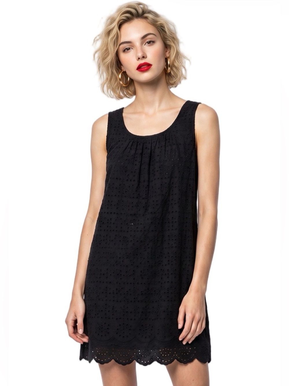 OLD NAVY Black Eyelet mini dress crew neck Sleeveless Empire yoke Cotton shift